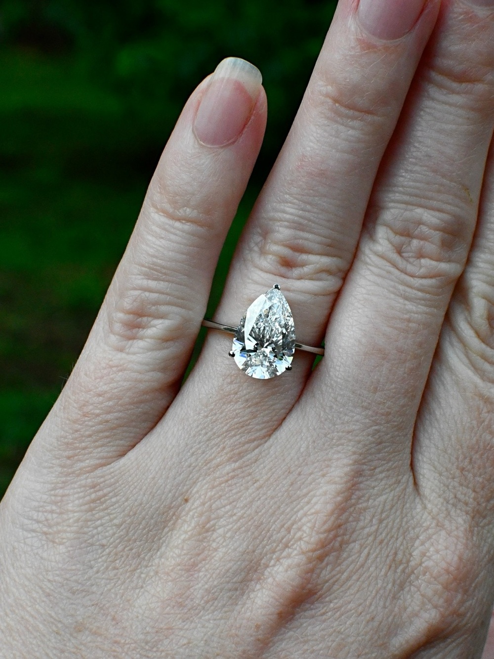 Platinum Low Profile 3.06 CT Lab Grown Pear Diamond with IGI Report